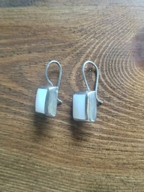 Vintage Sterling Silver Taxco Mexico White Stone Earrings